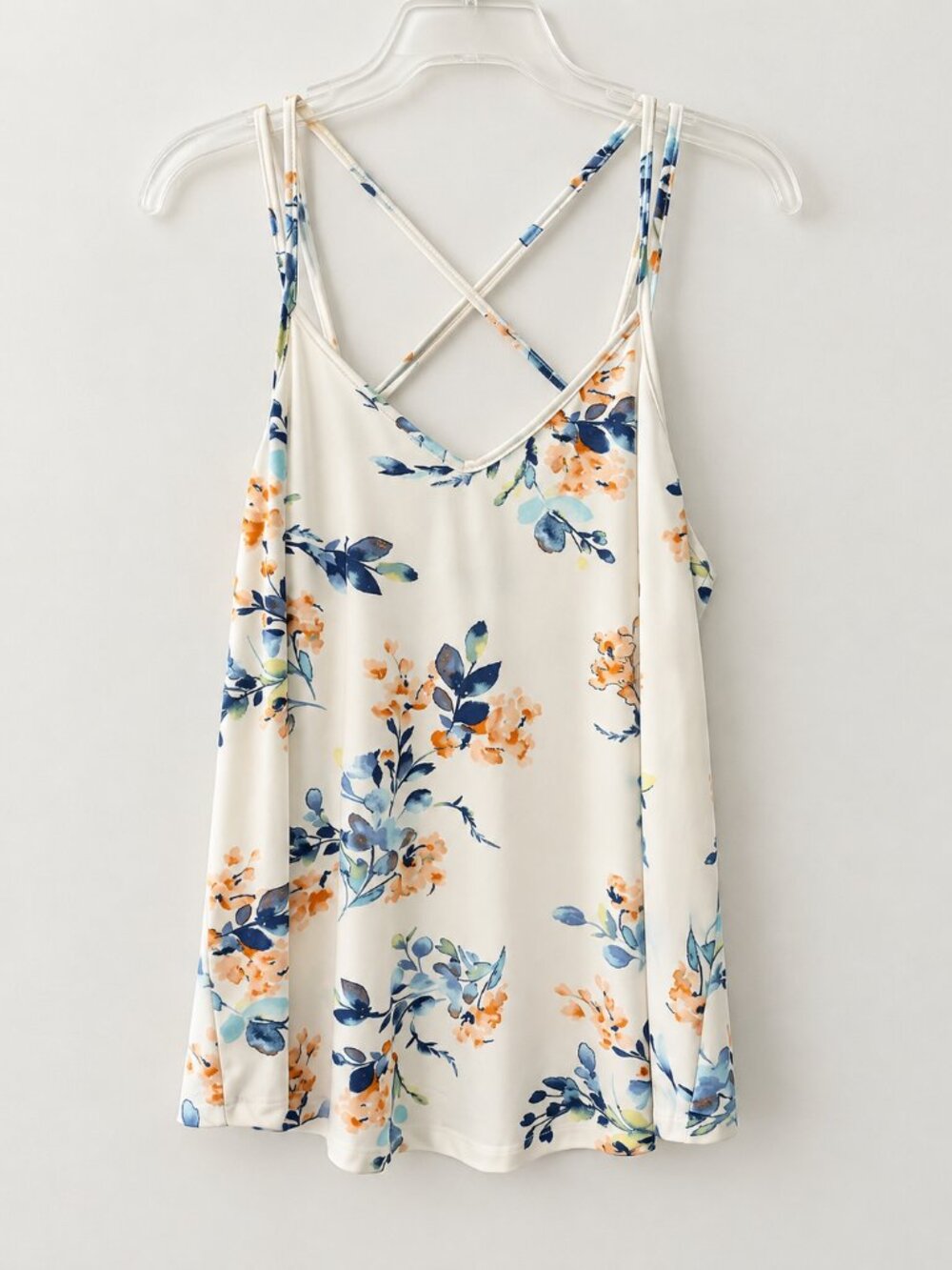 Papermoon Basima Floral Criss Cross Back Tank Stitch Fix Ivory Blue L
